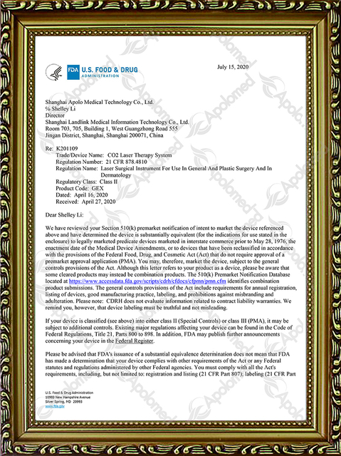 نظام العلاج بالليزر Co2 إدارة الغذاء والدواء الأمريكية